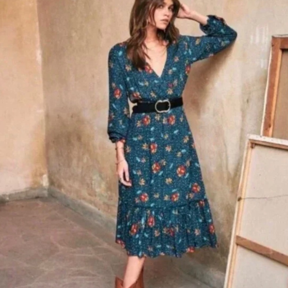 Sezane Titiane Fleur Leopard Canard Midi dress
